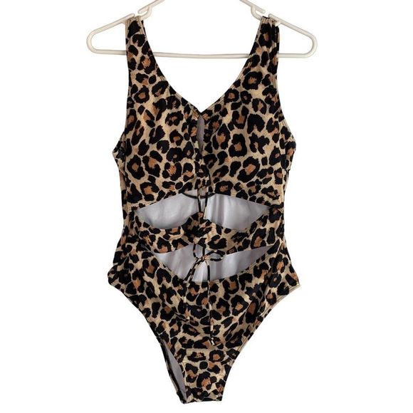 Women’s size 1XL Shein leopard animal print one piece swimsuit VCay 6215 New - Picture 1 of 5